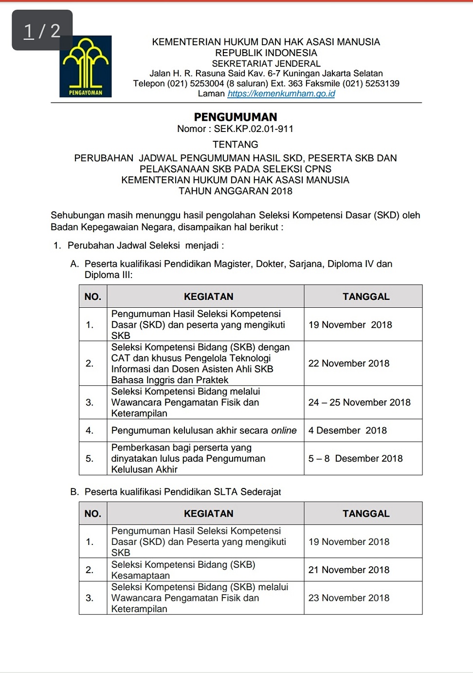 Perubahan Jadwal SKD 2