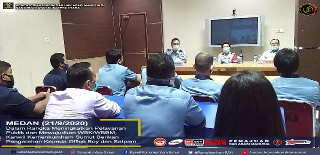 ZZZRangka Meningkatkan Pelayanan Publik dan Mewujudkan WBKWBBM Kanwil Kemenkumham Sumut Berikan Pengarahan Kepada Office Boy dan Satpam