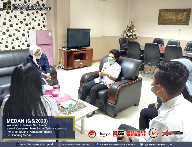 zWujudkan Transaksi Non Tunai Kanwil Kemenkumham Sumut Terima Kunjungan Pimpinan Bidang Pemasaran Bisnis BNI Cabang Medan